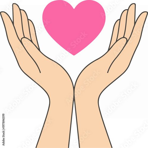 Hands Holding Pink Heart Symbol.