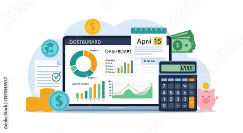 Financial dashboard with calculator and money.