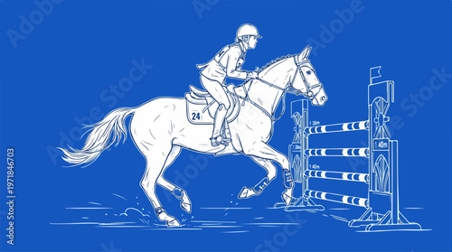 Horse Jumping Over Obstacle High.