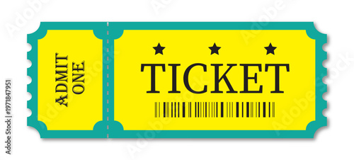 Vintage event ticket design with admit one text barcode and perforated stub retro cinema entry pass vector style