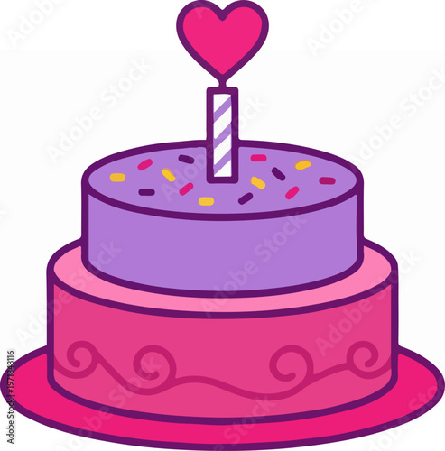 Pink Cake with Heart Shaped.