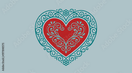Red Heart with Blue Ornament.