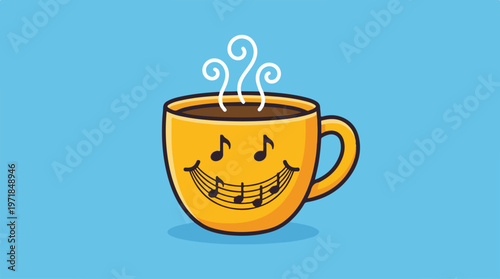 Smiling Coffee Mug With Music.