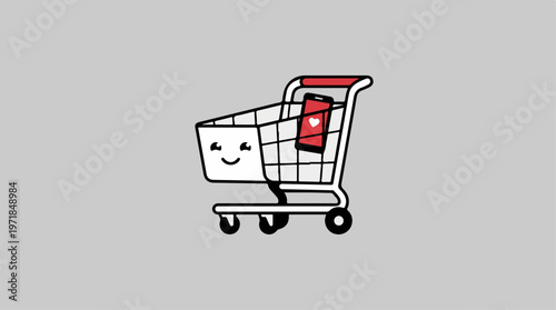 Smiling Shopping Cart with Product.