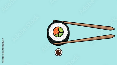 Sushi with chopsticks on plate.