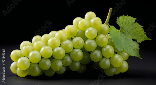 Fresh green grapes with leaf a still life composition