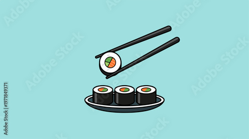 Sushi with chopsticks on plate.