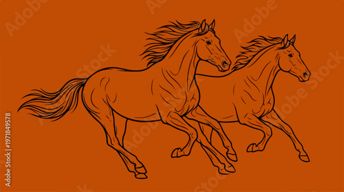 Two Horses Running Side By Side.