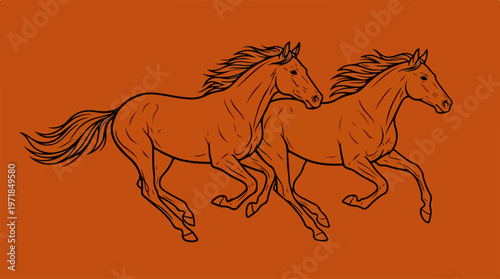 Two Horses Running Side By Side.
