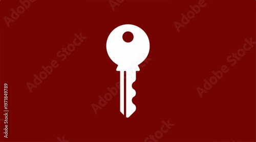 White key on red background.