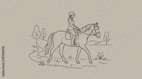 Woman Riding Horse Desert Landscape.