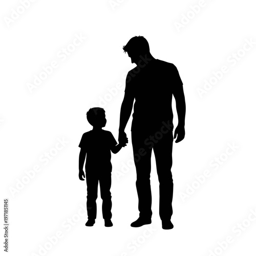 A Father's Guidance: A silhouette captures a father gently guiding his child by the hand, symbolizing care and protection, illustrating the bond of family love and the journey of life.