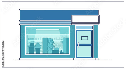 Storefront with Blue Door Window.