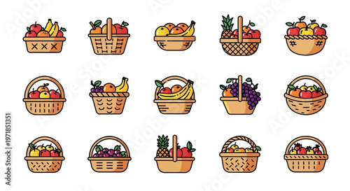 Colorful illustration of fruit baskets.