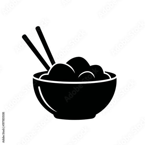 Bowl of Delights: Simple and elegant, a stylized silhouette of a bowl filled with delectable food, accompanied by chopsticks. A visual treat for all culinary and graphic design needs.