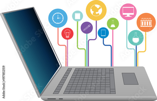 laptop with social network icons