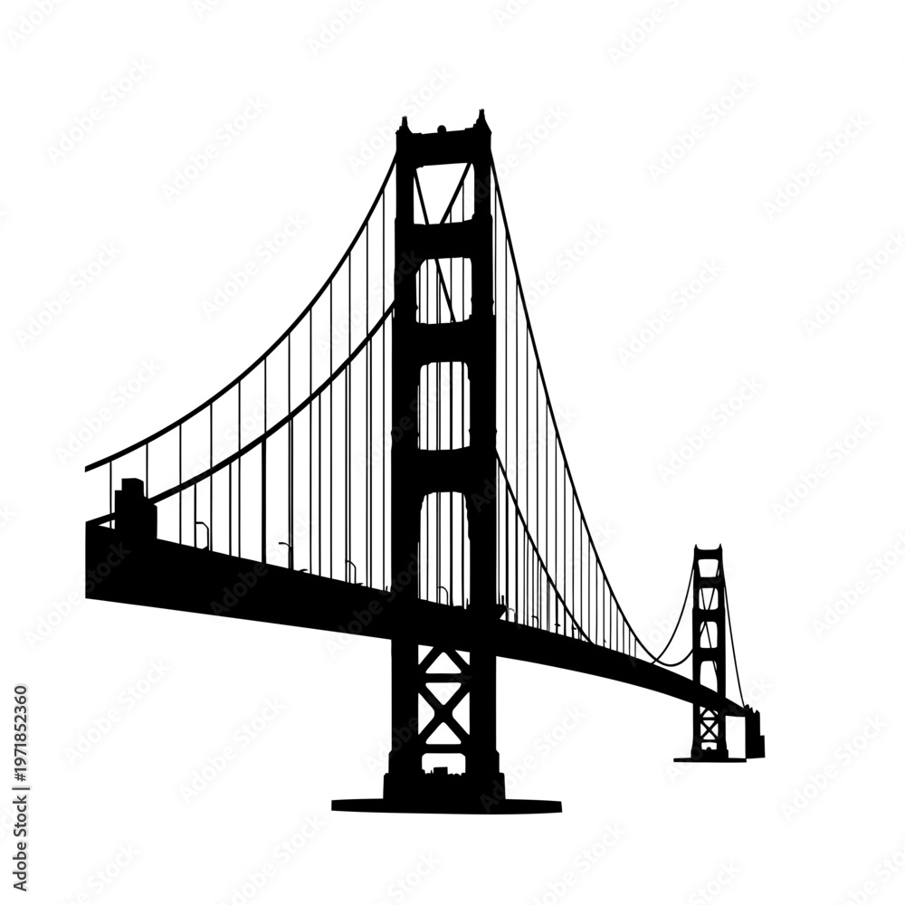 Fototapeta premium Golden Gate Bridge Silhouette: An elegant monochrome silhouette of the iconic Golden Gate Bridge stands tall, showcasing the architectural brilliance.