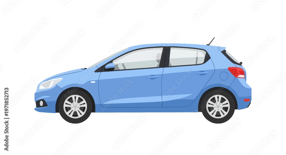 Fototapeta premium Blue Hatchback Car Side View Modern Compact Urban Vehicle Illustration