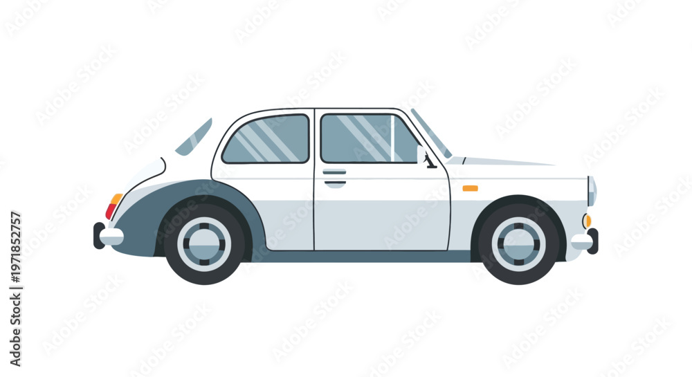Fototapeta premium White Vintage Compact Car Side View Retro Classic Vehicle Illustration