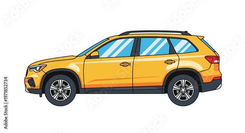 Yellow Modern SUV Side View Illustration Family Crossover Vehicle Design