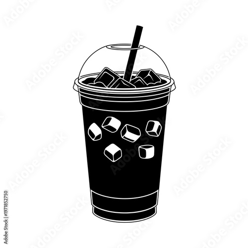 Refreshing Iced Beverage: A cool and refreshing iced beverage, a perfect emblem of chill, offering respite from a hot day, with a straw inviting a moment of pure, frosty delight.