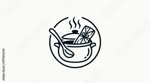 Cooking Pot with Steam and Spoon Icon