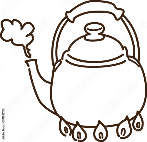 やかんでお湯をわかす　線画