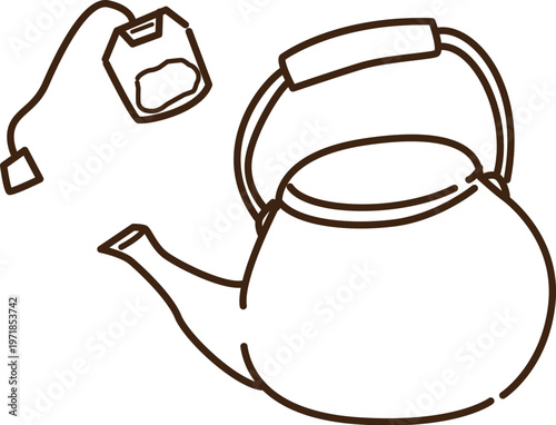 やかんとティーバッグ　線画