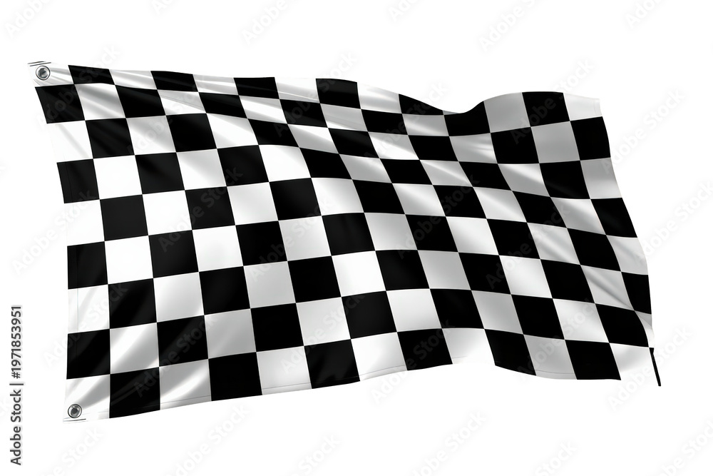 Fototapeta premium Checkered racing flag waving, symbolizing finish line, speed, success, win, and competition on transparent background