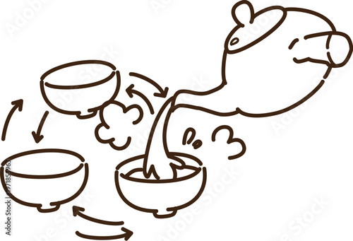 急須でお茶を注ぐ　線画