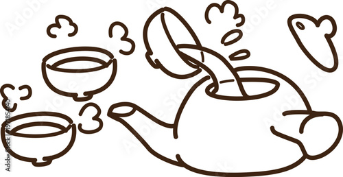 急須にお湯を戻す　線画