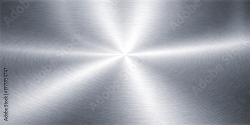 A polished silver brushed metal texture features a smooth industrial stainless steel plate surface with a shiny metallic gray pattern reflecting light on a high-quality aluminum alloy material