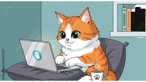 Cat sitting with laptop computer.