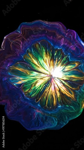 Vibrant Fluid Art Blooms Against Black Background