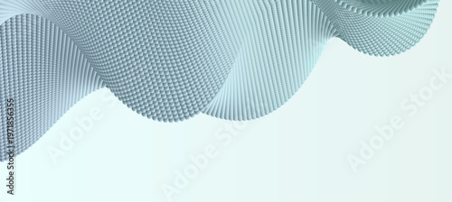 立体的な球体が波状に連なる3Dテクスチャ背景、柔らかなブルートーンの抽象構造デザイン