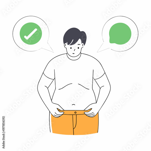 Man pinches belly fat in closeup with copy space, highlighting weight gain, body image concern, fitness motivation at home