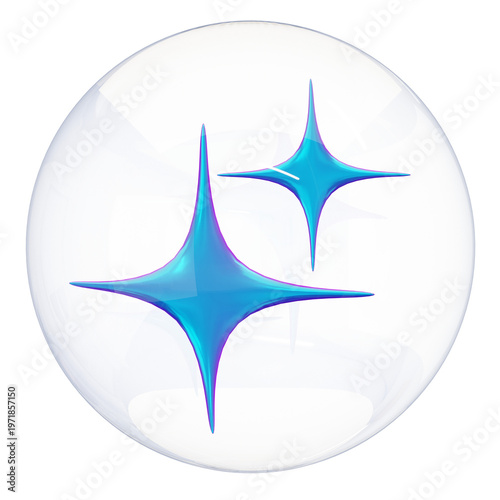 A 3D glass sphere with blue glowing sparkles, representing the magic of AI generation. Ideal for image editing tools and creative AI prompts.