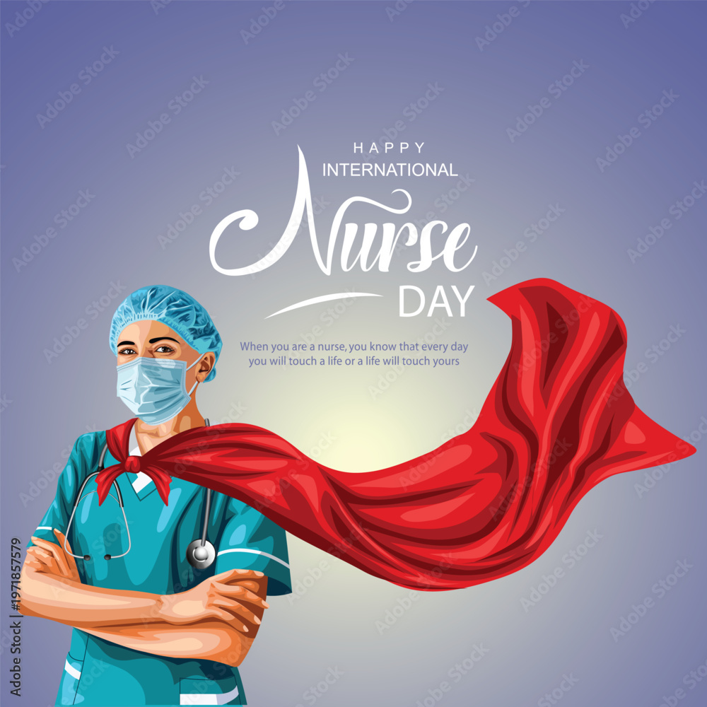 Fototapeta premium Happy international nurse day super hero Vector Image. abstract vector illustration design