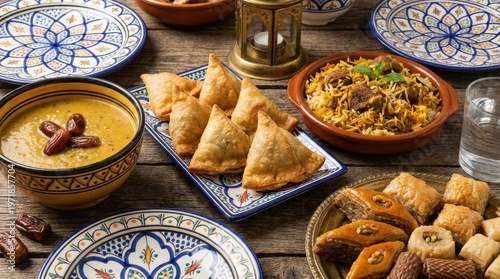 Traditional Middle Eastern food spread.