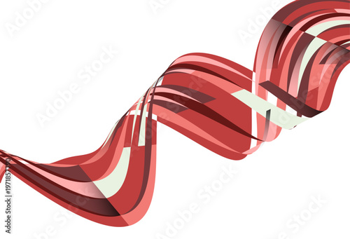 赤を基調とした滑らかなリボン状の曲線が流れる抽象デザイン、エネルギッシュで躍動感のあるモダン背景