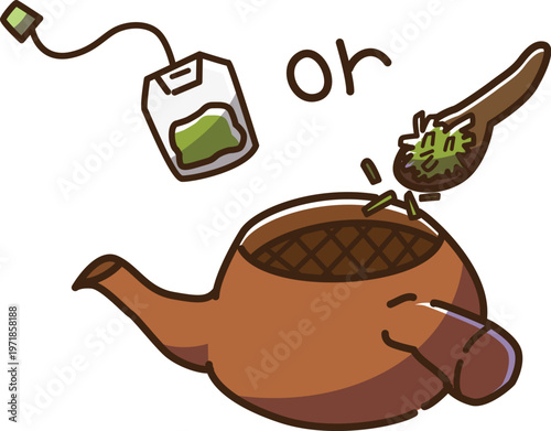 急須にティーバッグか茶葉を入れる　カラー