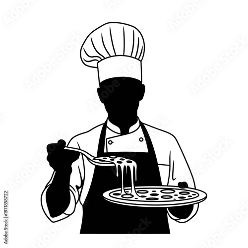 Chef's Delight: A chef in uniform, holding a plate of steaming pizza.