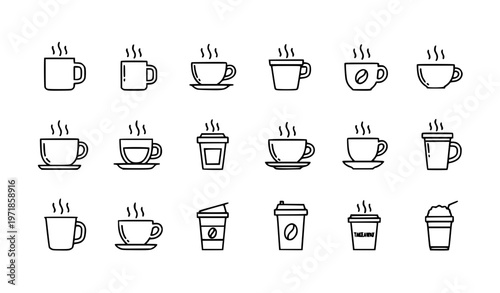 Coffee Tea Cup Line Icon Set Mocha Hot Drink Vector