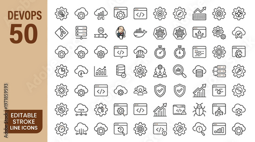 DevOps Editable Stroke Line Icons Set for Software Development