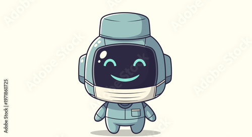 Cute Robot Character Wearing a Mask, Pixel Art Style