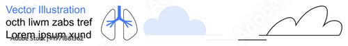 Healthcare, respiratory wellness, environmental awareness, pollution, medical education, sustainability. Abstract lungs with a cloud and minimalist line shapes. Respiratory wellness and environmental