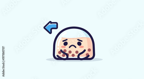 Sad Bubble Tea Character with Arrow Icon, Kawaii Boba Drink Illustration
