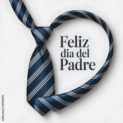 Feliz dia del padre lettering Spanish Father's day Typography greetings social media poster with Blue striped necktie with Happy Father's Day message in Spanish for celebration gift or greeting card