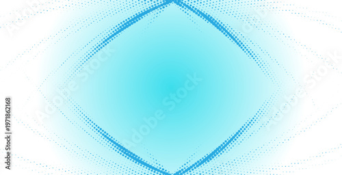 点の集合が菱形状に広がる幾何学的構成と淡いブルーのグラデーションが特徴の近未来抽象背景