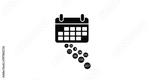 A calendar icon releases a cascade of numbered circles, symbolizing the passage of time or event tracking.